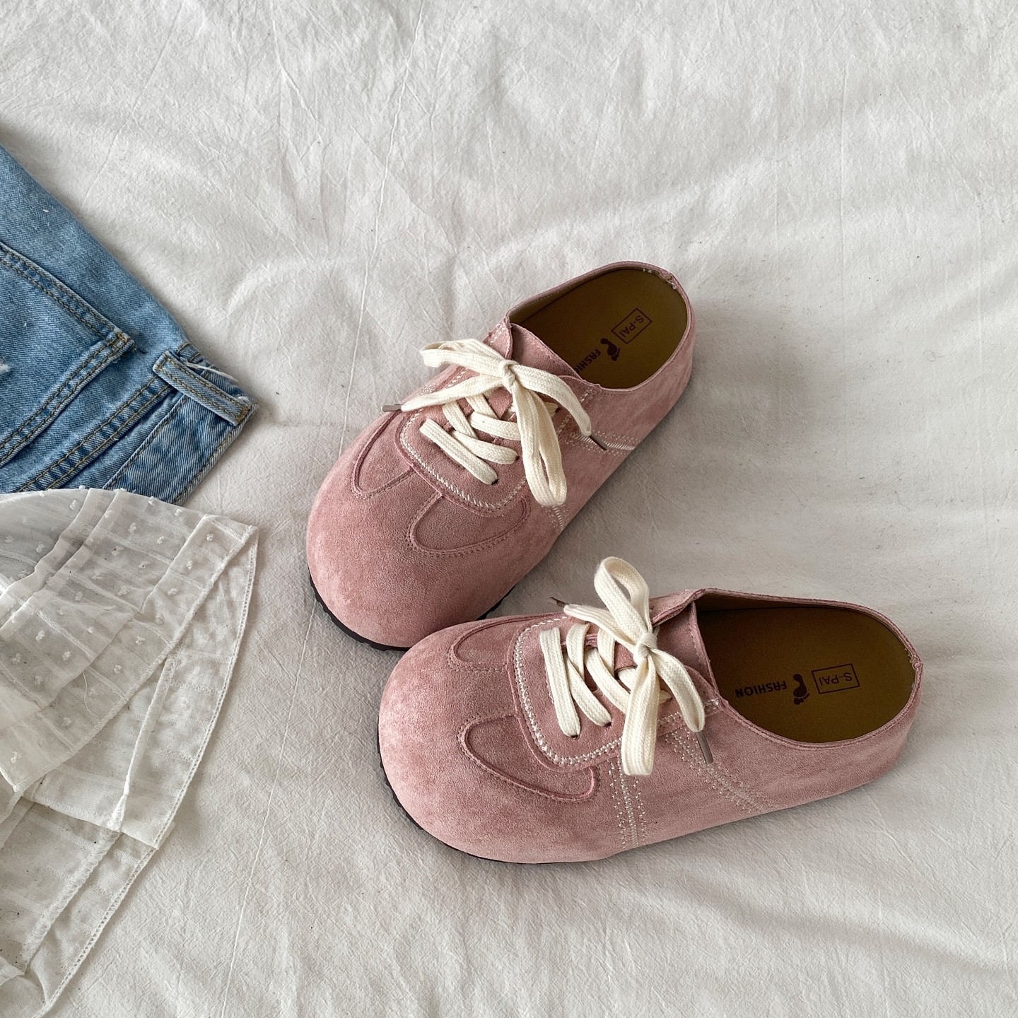 喜叔内增高厚底粉色包头半拖鞋女外穿春秋百搭一脚蹬勃肯鞋懒人鞋,女鞋,包头拖,淘宝优惠券,粉丝福利购,淘宝优惠卷