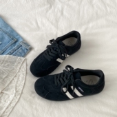 女款 秋冬百搭薄底赛车鞋 复古阿甘鞋 喜叔黑色德训鞋 休闲运动板鞋 子