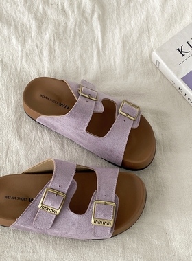 喜叔 紫色厚底勃肯鞋女款夏外穿2025新款凉拖鞋高级感一字拖凉鞋