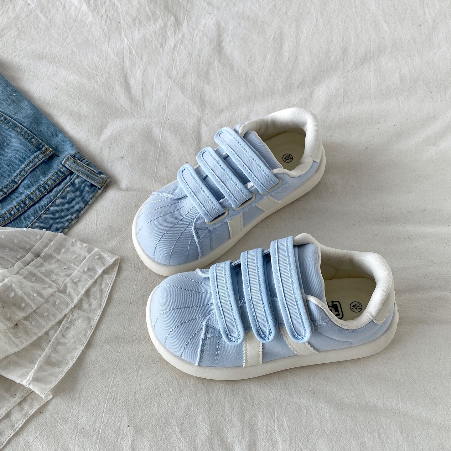 喜叔丑萌蓝色魔术贴板鞋女2026新款春秋百搭小白鞋贝壳头休闲鞋子,女鞋,休闲板鞋,淘宝优惠券,粉丝福利购,淘宝优惠卷