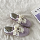 韩版 透气缎面板鞋 紫色芭蕾德训鞋 喜叔 女2025春季 新款 chic小白鞋