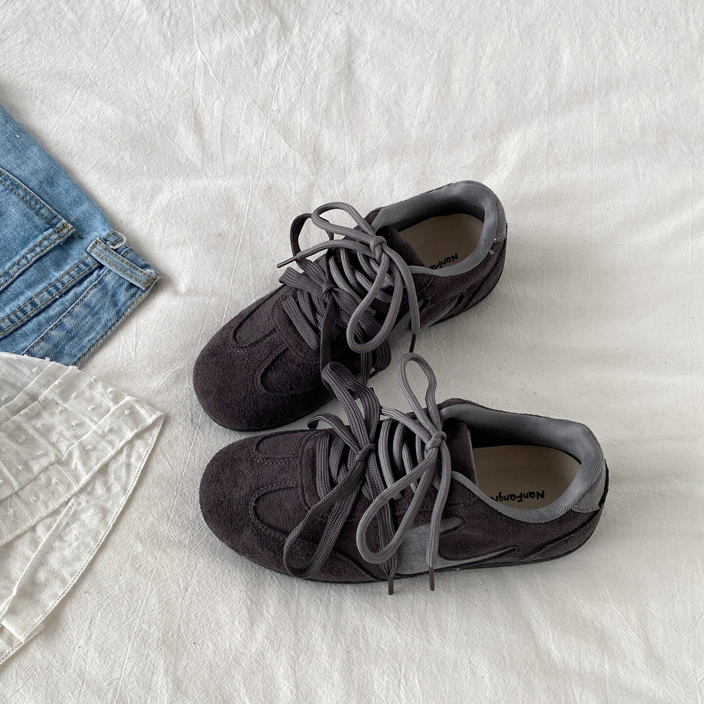 喜叔 复古灰色小众德训鞋女ins潮百搭阿甘鞋平底休闲运动鞋赛车鞋,女鞋,德训鞋,淘宝优惠券,粉丝福利购,淘宝优惠卷