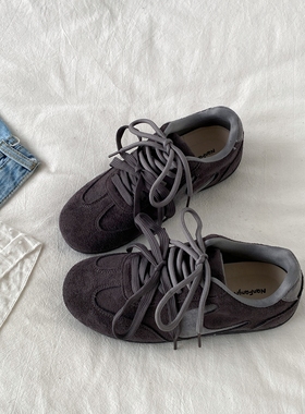 喜叔 复古灰色小众德训鞋女ins潮百搭阿甘鞋平底休闲运动鞋赛车鞋