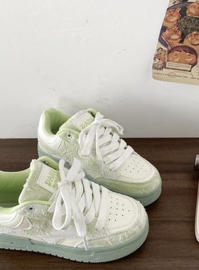 喜叔 小众绿色厚底面包板鞋女款ins潮百搭增高休闲小白鞋运动鞋子