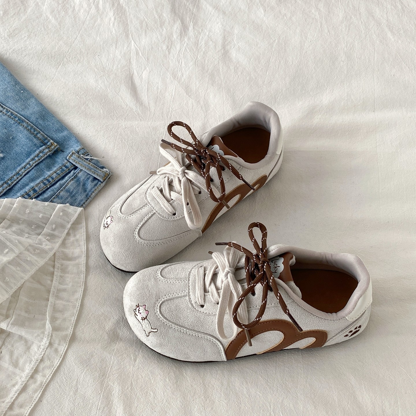 喜叔 ins复古平底德训鞋女款2025新款秋季休闲运动板鞋软底阿甘鞋,女鞋,德训鞋,淘宝优惠券,粉丝福利购,淘宝优惠卷