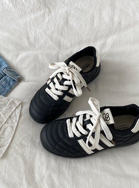 喜叔黑色德训鞋女2026春季新款复古软底阿甘鞋韩系百搭休闲运动鞋