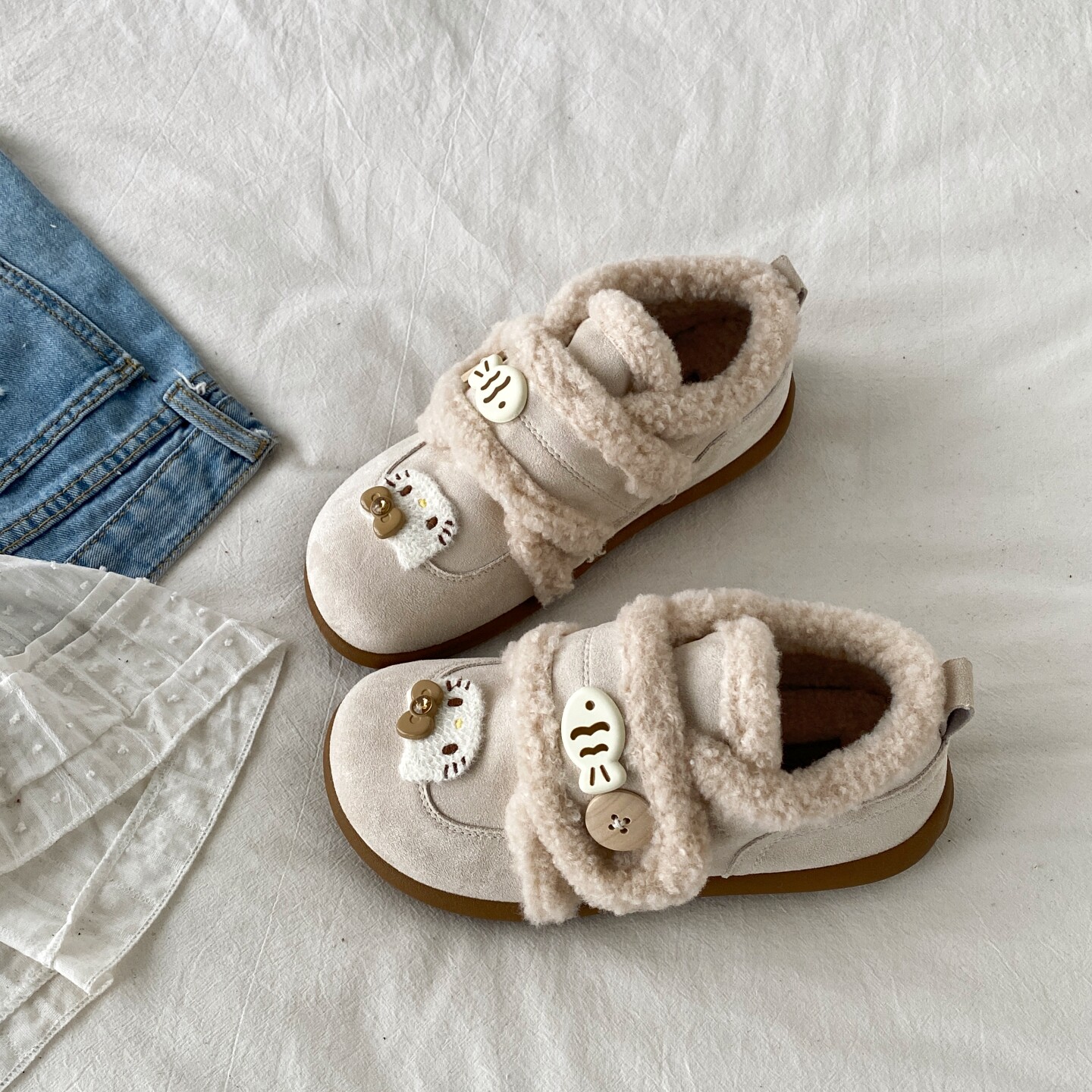 可爱卡通毛绒棉鞋外穿保暖面包鞋