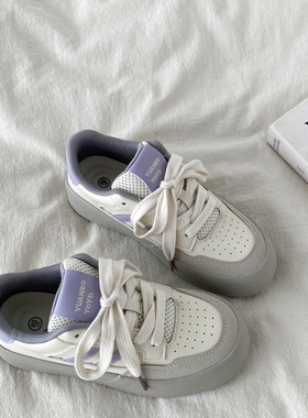 喜叔小众灰紫色厚底板鞋女2025新款春季百搭德训鞋休闲运动小白鞋