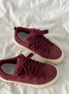 喜叔 复古港风红色板鞋女2025新款春秋百搭厚底面包鞋休闲运动鞋