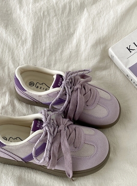 喜叔紫色小众设计感德训鞋女2025新款丑萌大头板鞋复古休闲运动鞋