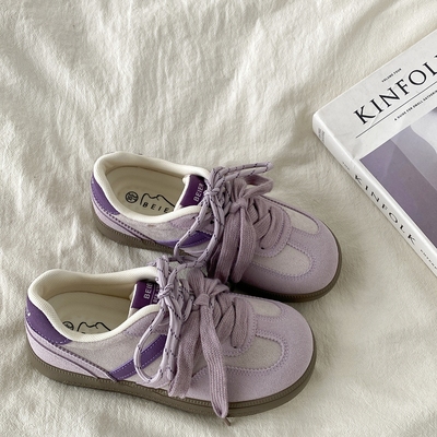 香芋紫德训鞋小众不撞款圆头板鞋