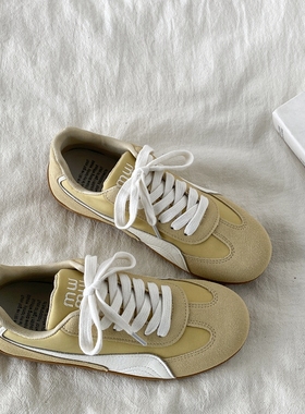 喜叔复古黄色平底德训鞋女2025新款春秋百搭休闲运动鞋阿甘慢跑鞋