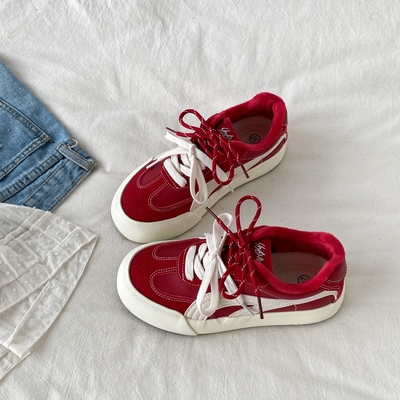 小众红色加绒德训鞋厚底保暖棉鞋