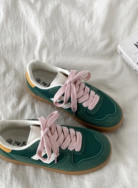 喜叔小众复古绿色德训鞋女2025新款春季百搭chic鞋子厚底休闲板鞋