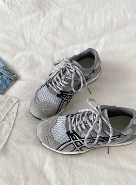 喜叔 小众灰色网面透气德训鞋女款ins潮复古休闲运动鞋软底阿甘鞋