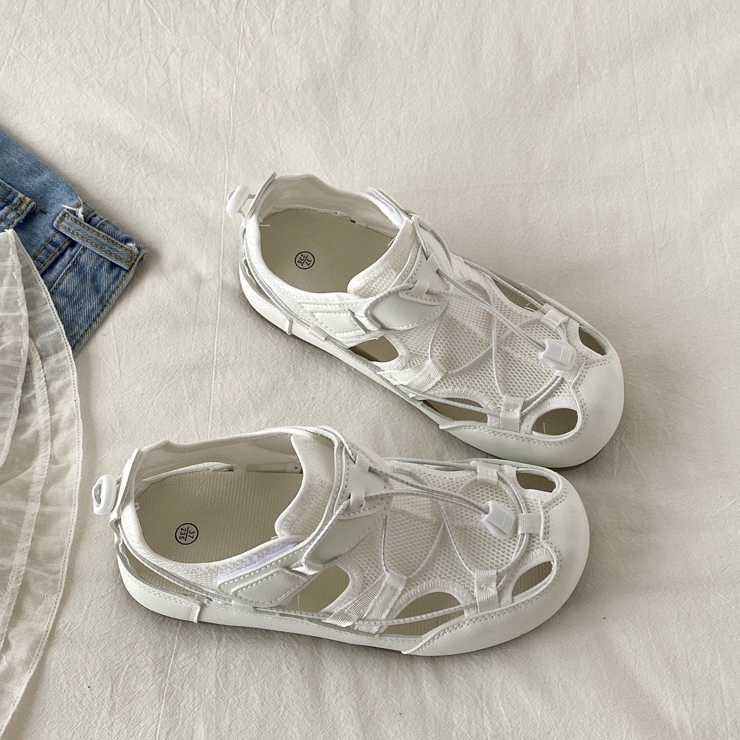 喜叔夏季镂空透气网鞋女款2025新款运动包头凉鞋配裙子休闲小白鞋,女鞋,休闲凉鞋,淘宝优惠券,粉丝福利购,淘宝优惠卷