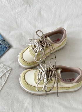 喜叔 丑萌黄色小众设计感板鞋女款ins潮复古厚底德训鞋运动休闲鞋