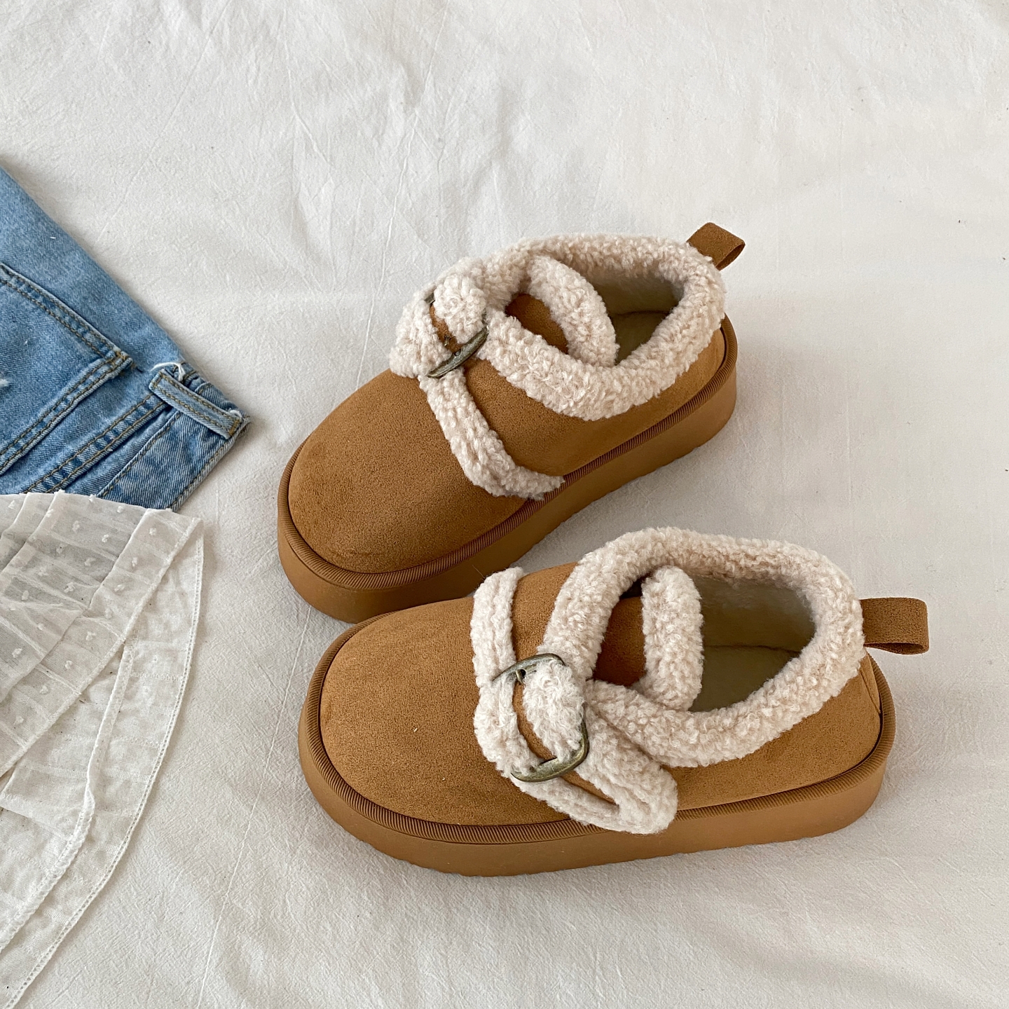 加绒加厚魔术贴毛毛鞋厚底雪地靴