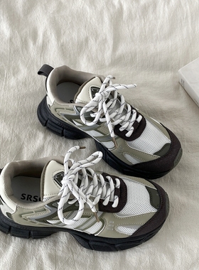 喜叔 小众军绿色厚底运动休闲鞋女款ins潮2025新款轻便透气老爹鞋