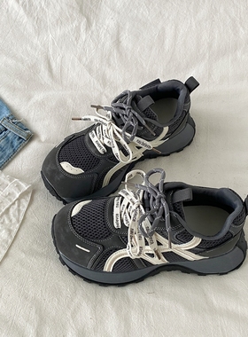喜叔 丑萌灰色厚底老爹鞋女款ins潮小众阿甘运动鞋户外休闲登山鞋