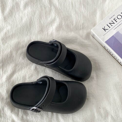 两穿玛丽珍半拖鞋外穿洞洞鞋凉拖