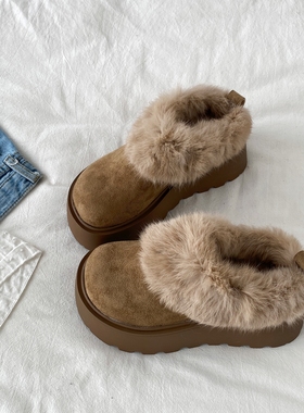 喜叔复古厚底毛毛勃肯拖鞋女2025新款冬季外穿保暖防滑棉鞋雪地靴