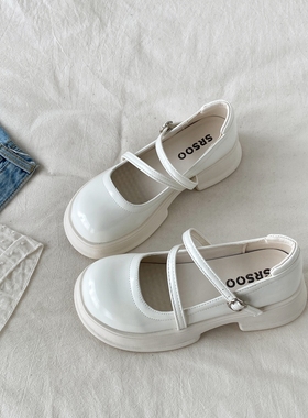 喜叔白色复古厚底玛丽珍鞋女2026春季新款配裙子jk小皮鞋浅口单鞋