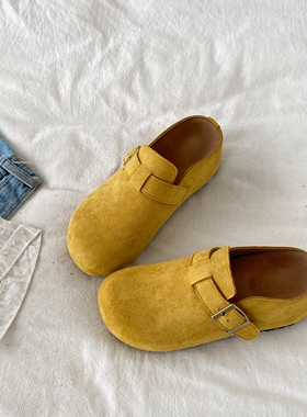 喜叔内增高黄色一脚蹬勃肯鞋2026新款春季外穿包头半拖鞋懒人单鞋