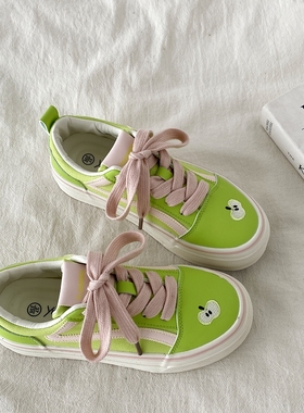 喜叔夏季多巴胺板鞋原创小众绿色帆布鞋女款2025新款运动休闲鞋子