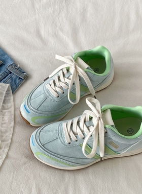 喜叔绿色小众厚底德训板鞋女款春秋百搭休闲运动鞋轻便复古阿甘鞋