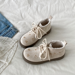 喜叔丑萌可爱加绒保暖马丁靴女2025新款 休闲系带雪地靴短靴子 冬季