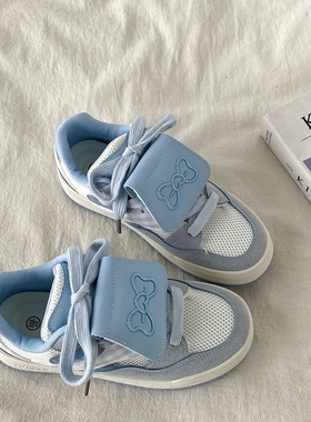 喜叔爆款蓝色网面透气板鞋女2025夏季新款小众chic鞋子厚底小白鞋