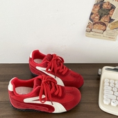 复古红色内增高赛车鞋 运动鞋 女2025新款 网面透气德训鞋 夏季 喜叔