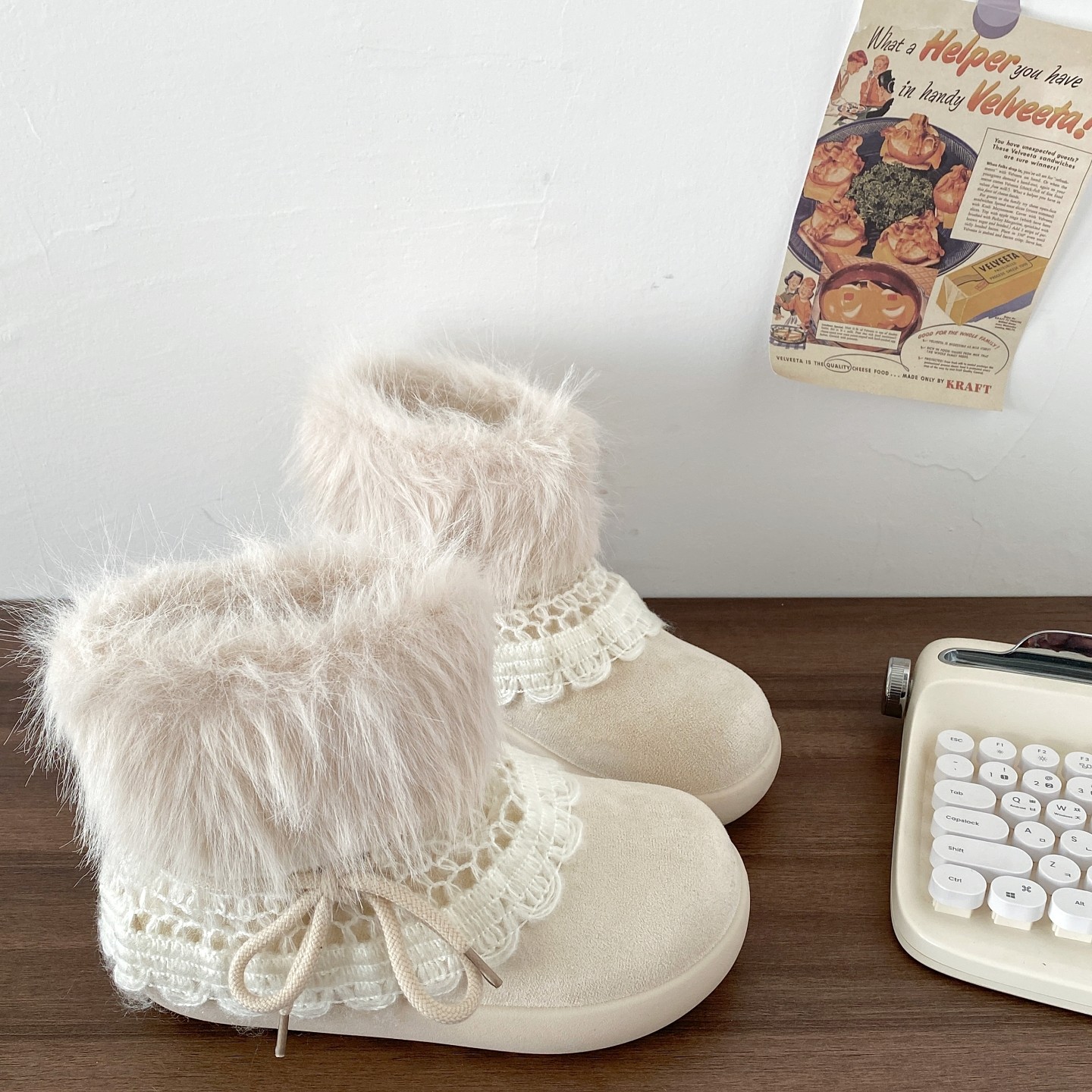 喜叔奶白毛毛雪地靴女款2025新款冬季加绒保暖短筒棉靴东北大棉鞋,女鞋,时尚雪地靴,淘宝优惠券,粉丝福利购,淘宝优惠卷