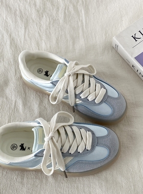 喜叔浅蓝色多巴胺德训鞋女款2025夏季新款小白鞋百搭透气休闲板鞋