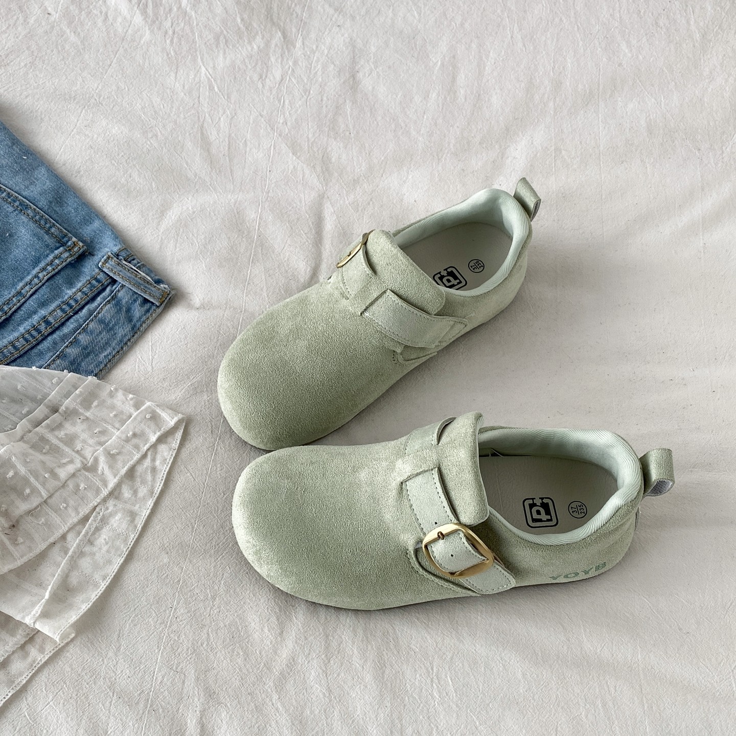 喜叔薄荷绿勃肯鞋女早春2026新款平底一脚蹬豆豆鞋配裙子懒人单鞋,女鞋,勃肯鞋/软木鞋,淘宝优惠券,粉丝福利购,淘宝优惠卷
