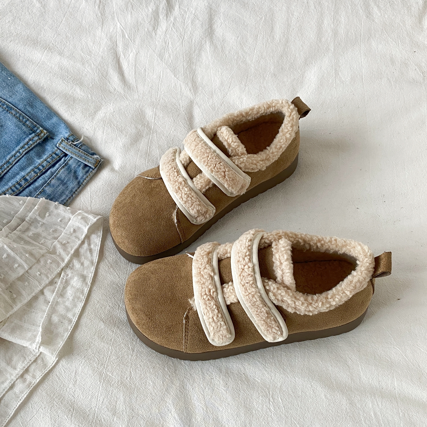 美拉德复古魔术贴毛毛鞋勃肯棉鞋