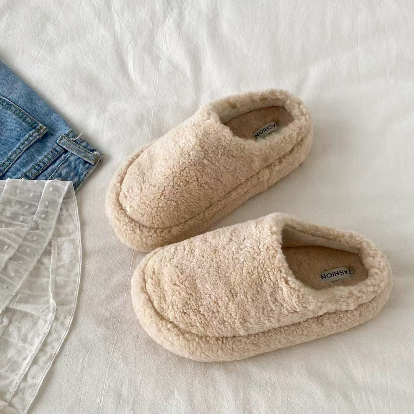 厚底加绒包头毛毛拖鞋外穿棉拖鞋