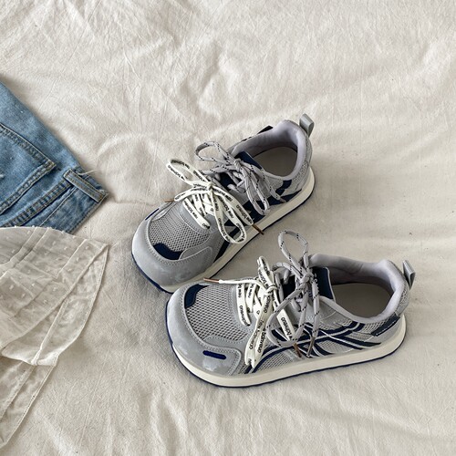 灰蓝色小众网面德训鞋阿甘跑步鞋