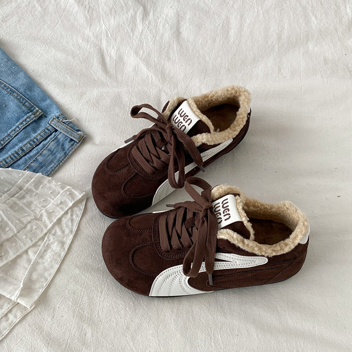 复古棕色加绒保暖德训鞋阿甘鞋子