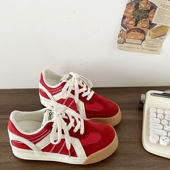 喜叔复古红色内增高德训板鞋 厚底小白鞋 女2025新款 透气休闲运动鞋