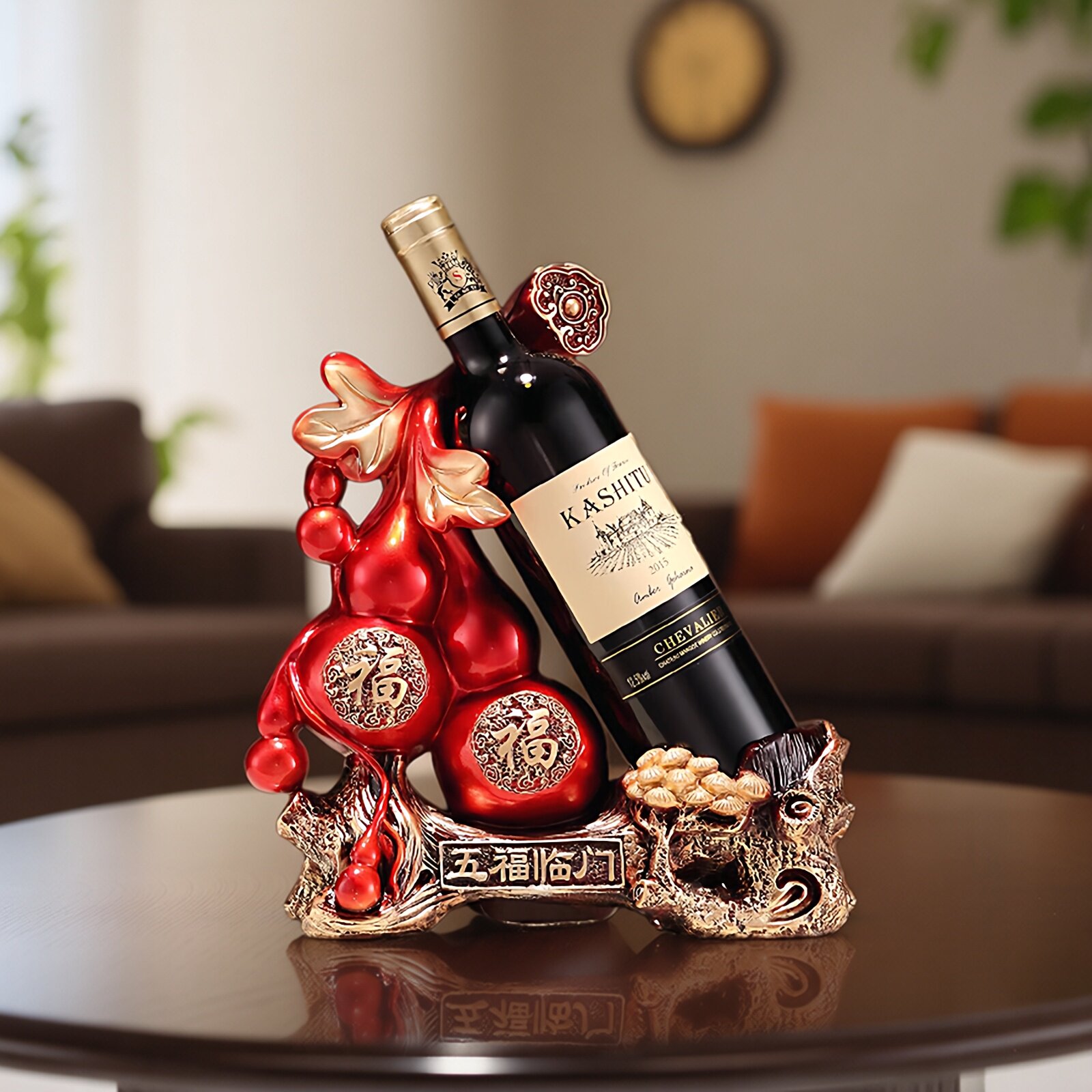 新中式创意福禄财红酒架葡萄酒架子洋酒摆件酒柜客厅装饰品摆设