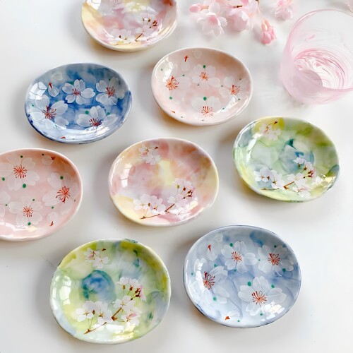 Bloom日本进口美浓烧花凛餐盘餐具 高颜值日式樱花菜盘子碟子Lr
