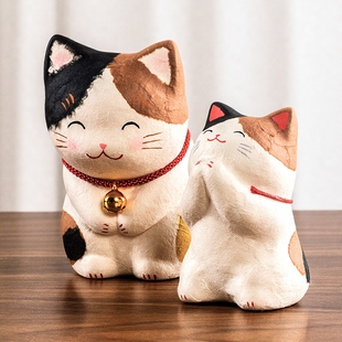 Shpin Rzx日本龙虎作堂和纸祈愿鞠躬猫咪创意车载摆件可爱兔礼物