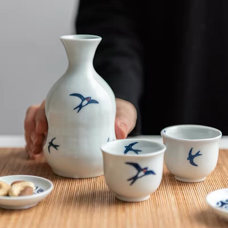 日本进口美浓烧燕子酒具套装家用日式酒壶清酒酒壶酒杯礼盒装Lr
