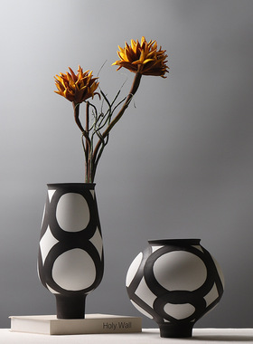 SHPIN GQ手绘现代简约陶瓷干花瓶玄关桌面艺术花器家居插花装饰品