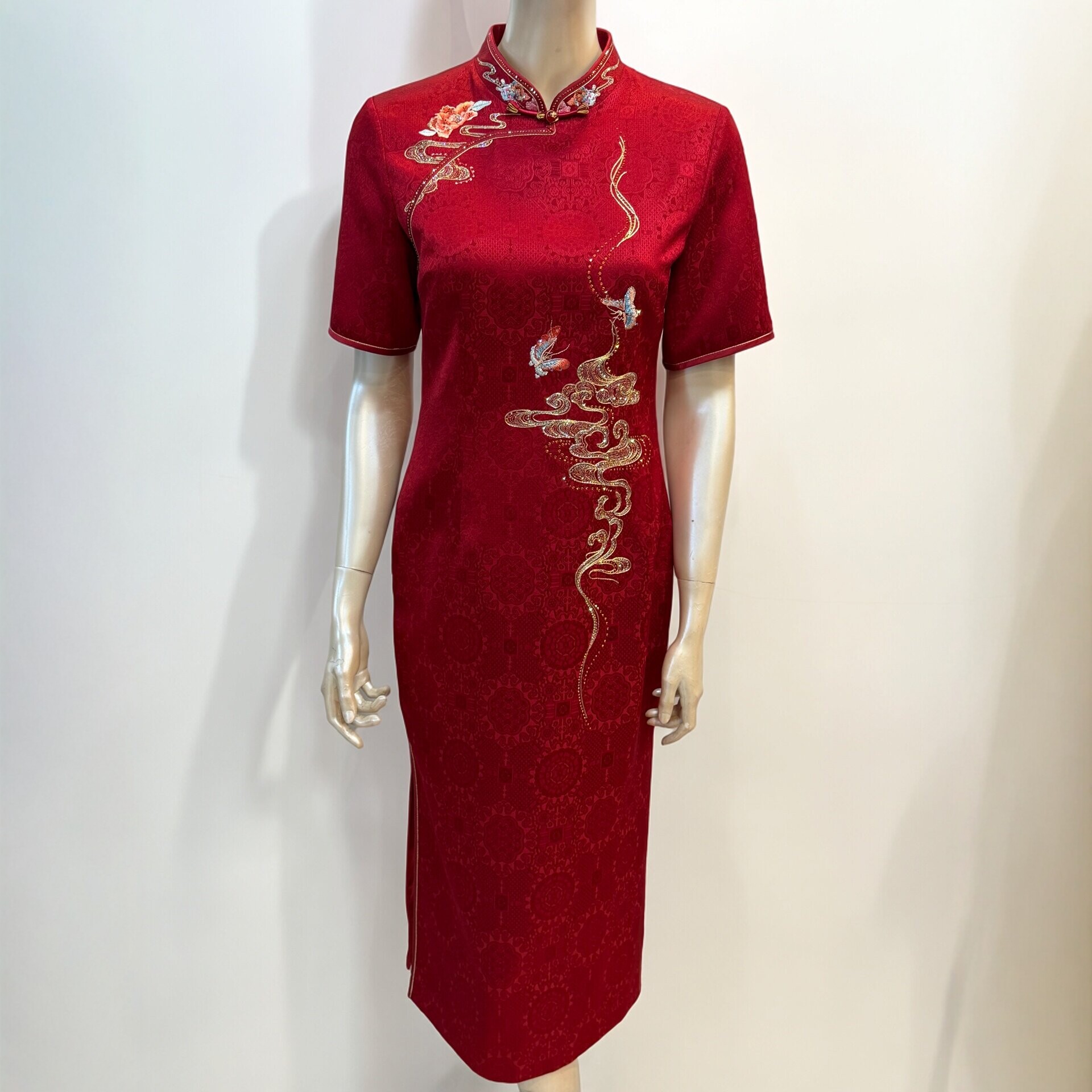 喜婆婆婚宴礼服改良旗袍连衣裙国风提花刺绣立领中年妈妈宴会长裙