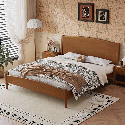 新款卧室成套家具中古风实木床红橡木双人床1.8米高箱储物卧室床