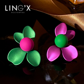 双拼色不对称ab款 百搭轻奢耳钉耳饰女 时尚 花朵耳环2023年新款 爆款