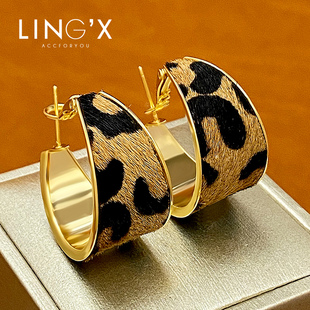 欧美夸张豹纹个性马海毛耳圈时尚气质s925银针耳环女2025新款耳饰